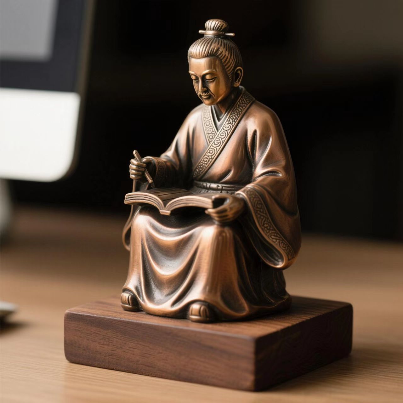 仿古铜书生电脑桌摆件